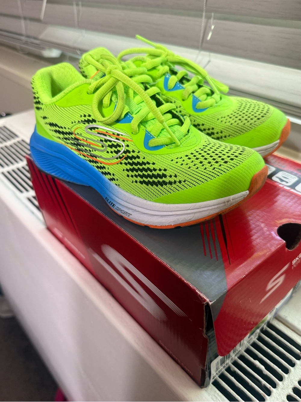 Skechers Kids Neon Green and Blue Lightweight Running Sneakers
